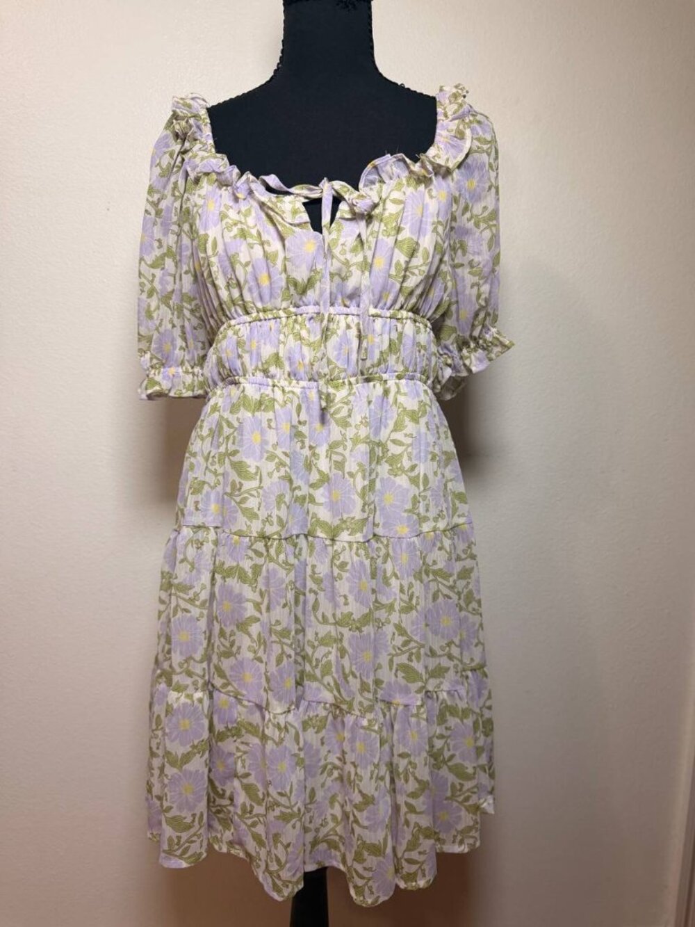 Blu Pepper Lavender Floral Tiered Midi Dress Cottagecore Garden Party Style